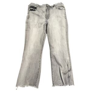 Express High Rise Cropped Flare Jeans, Gray, Raw Hem Stretch, Plus Size 16